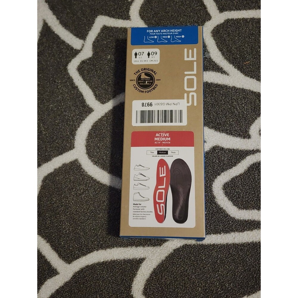 SOLE Active Medium Custom Footbed Insoles Men 7 Women 9 Plantar Fasciitis-A1-07